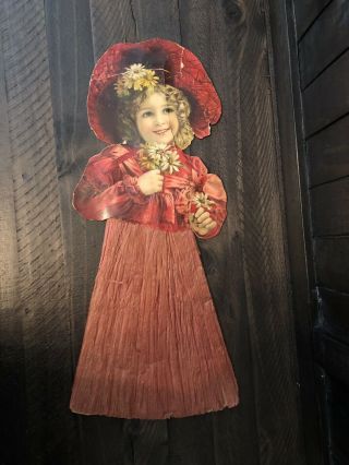 Giant 1890 18” Die Cut Paper Doll Victorian Crepe Paper Christmas Decoration