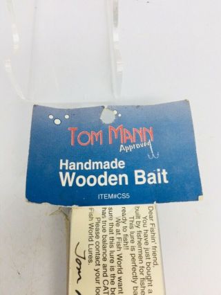 Vintage NIB Tom Mann Mann ' s Wood Floating Minnow Lure 4” Rare Jerkbait 2