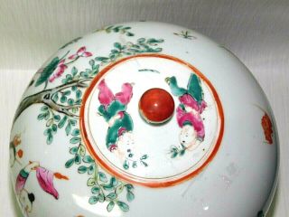 Estate Rare Vintage Chinese Famille Rose Porcelain Jar & Lid with Wooden Base 8