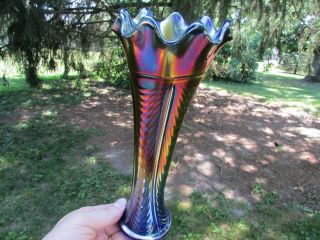 Northwood Drapery Variant Antique Carnival Art Glass Vase Blue Gorgeous One