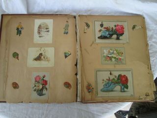 19th C Antique Victorian Trade Card Album 115 Cards Plus 85 Others