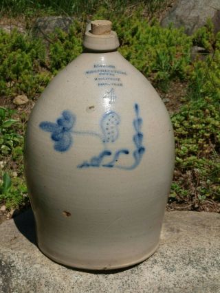 Antique 4 Gallon Stoneware Jug,  Blue Decoration,  E.  Lawless,  Brockville,  Ontario
