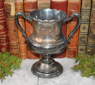 Antique Large Silver Plate Trophy Loving Cup Engraved 1905