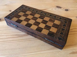 Antique Tunbridge Ware Wooden Folding Chess Board