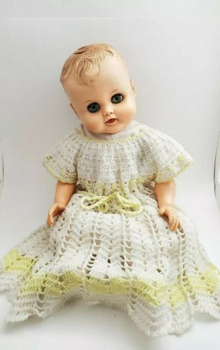 Vintage Apex Baby Doll Vinyl 19 " Handmade Knit Dress Eyes Open And Close