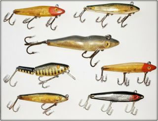 Group Of 7 L&s Mostly Trout Master Lures Il / Fl 1950s - 60s