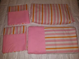 Vintage Springmaid Wondercale 4 Piece Dbl Sheet Set With Pink & Orange Stripes