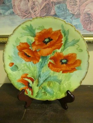 Antique P.  T.  (tirschenreuth) Bavaria Germany Hand Painted Plate Field Poppies