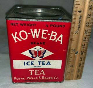 Antique Koweba Butterfly Ice Tea Tin Vintage Indianapolis In Grocery Store Can