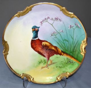 Antique Limoges Coronet Hand Painted Gamebird Charger Plate Signed Coudert Pheas