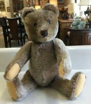 Vintage Brown Mohair Fully Jointed Teddy Bear With Glass Eyes And Felt Pads 13 "