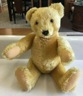 Vintage Gold Mohair Fully Jointed Teddy Bear With Glass Eyes And Felt Pads 12 "
