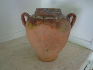Antique 19th Century Terracotta Redware European Pot With Multi Colored Glaze