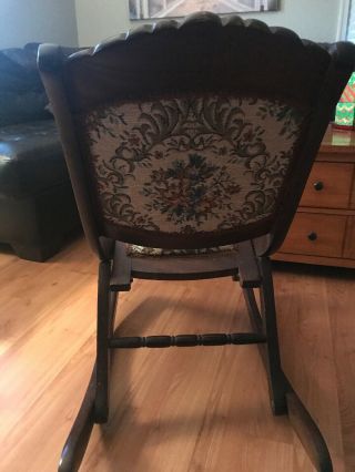 Wood Folding Rocker Rocking Chair Tapestry Victorian Vintage Antique 3