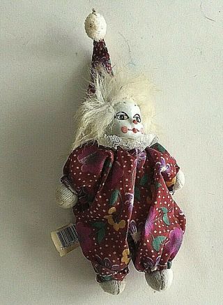 Vintage Mini Clown Ceramic Porcelain Head Cloth Body 5 " Collectible Box 3 - 7
