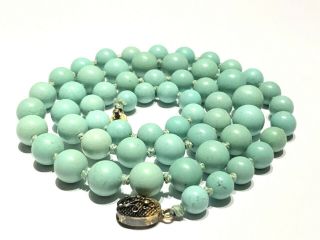 Antique Chinese Turquoise Graduated Bead 24” Necklace Export Gilt Silver Clasp