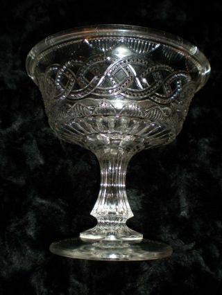Vintage Antique Pressed Glass Footed Compote Dish 7 " Tall Clear Glass