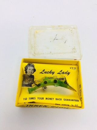 Vintage Fishing Lure Lucky Lady With " Inner Glow 1950s,  California Nos