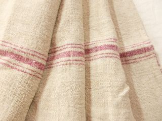 Vtg Antique Mauve Pink Stripe European Hemp Linen Feed Sack Grain Bag 22x49