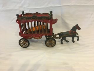 Vintage Antique Cast Iron Metal Toy / Horse Drawn Circus Cage