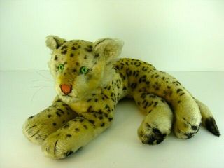 Vintage Steiff Mohair Laying Down Tiger Stuffed Animal Plush With Button