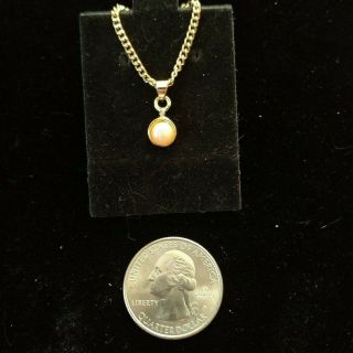 Vintage Gold Tone Chain Necklace With Pearl And Diamond Pendant
