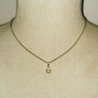 Vintage gold tone chain necklace with pearl and diamond pendant 2