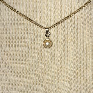 Vintage gold tone chain necklace with pearl and diamond pendant 3