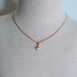 Vintage gold tone chain necklace with pearl and diamond pendant 4