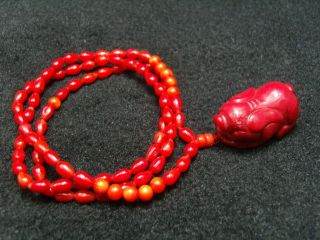Chinese Natural Orange Coral Necklace/ Pendant - See Video 2