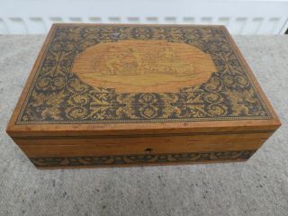 Antique Sorrento Ware Wooden Box Cherubs/putti Tunbridge Birds/flowers