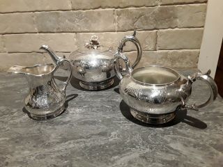 Victorian Style Silver Plate 3 Piece Tea Set.
