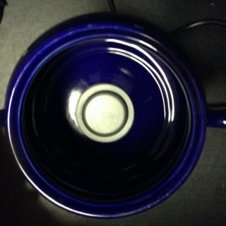 Modern Porcelain Cobalt Blue Electric Soup Tureen w/ Blk Ladle 2 handle crock 4
