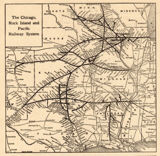 1921 Antique Chicago Rock Island Pacific Railroad Map Vintage Railway Map 5274