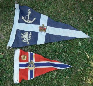 2 Vintage Stitched Linen Yacht Boat Pennant Flags George Tutill Prop Display