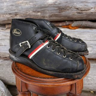 Gh Bass Maine 40s - 50s Antique Vintage Leather Alpine Ski Boots 11.  5 Cabin Decor