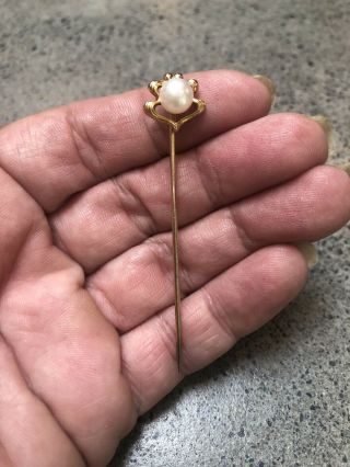 Vintage Antique 10k Yellow Gold Natural Pearl Stick Pin