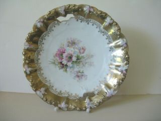 Antique Rs Germany Porcelain 2 Handled Plate 9.  5 " Multi Colored Roses