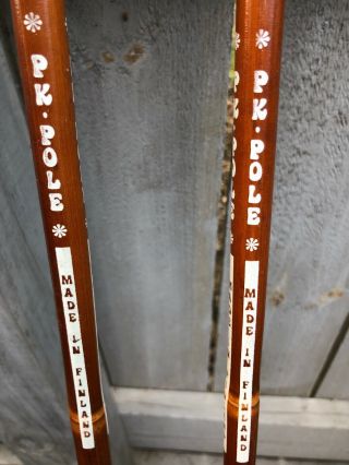 Vintage Bamboo Ski Poles PK Pole Made in Finland 130cm 4