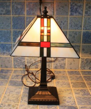 Antique Arts And Crafts Style Carmel,  Red And Green Slagg Glass Lamp