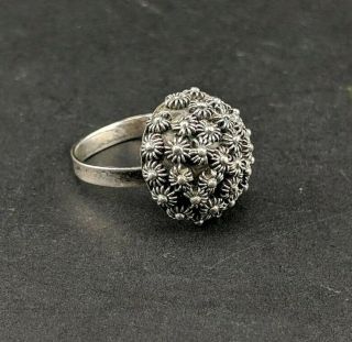 Antique Sterling Silver 3d Flower Ring Adjustable Size Signed Ene