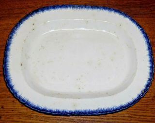 Antique Signed Adams Blue Feather Edge Pottery Platter - 13 3/4 " X 10 7/8 "