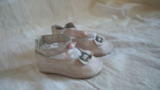 PALE PINK LEATHER ANTIQUE SHOES FOR YOU FRENCH OR GERMAN DOLL 2