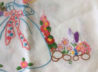 Vintage Hand Embroidered Both sides Linen Crinoline Lady Tea Pot Cover VGC 3