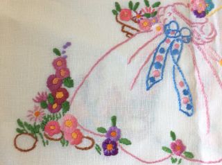 Vintage Hand Embroidered Both sides Linen Crinoline Lady Tea Pot Cover VGC 4