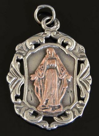 Antique French Blessed Virgin Mary Silver & Gold Medal Nr