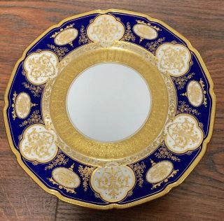2 Antique Royal Doulton Heavy Gold Encrusted 10 5/8 " Plate Lattice Flower Basket