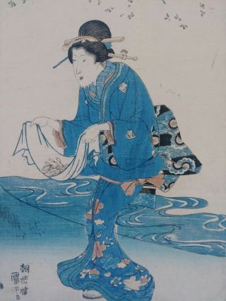 JAPANESE WOODBLOCK PRINT BY KUNIYOSHI 1840 ' s AUTHENTIC ANTIQUE BIJIN - GA 2