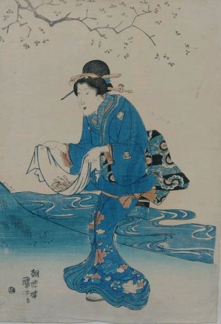 JAPANESE WOODBLOCK PRINT BY KUNIYOSHI 1840 ' s AUTHENTIC ANTIQUE BIJIN - GA 6