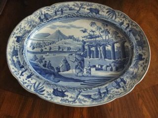 ANTIQUE EARLY 19THC SPODE BLUE & WHITE CARAMANIAN PATTERN SERVING DISH C1810 2